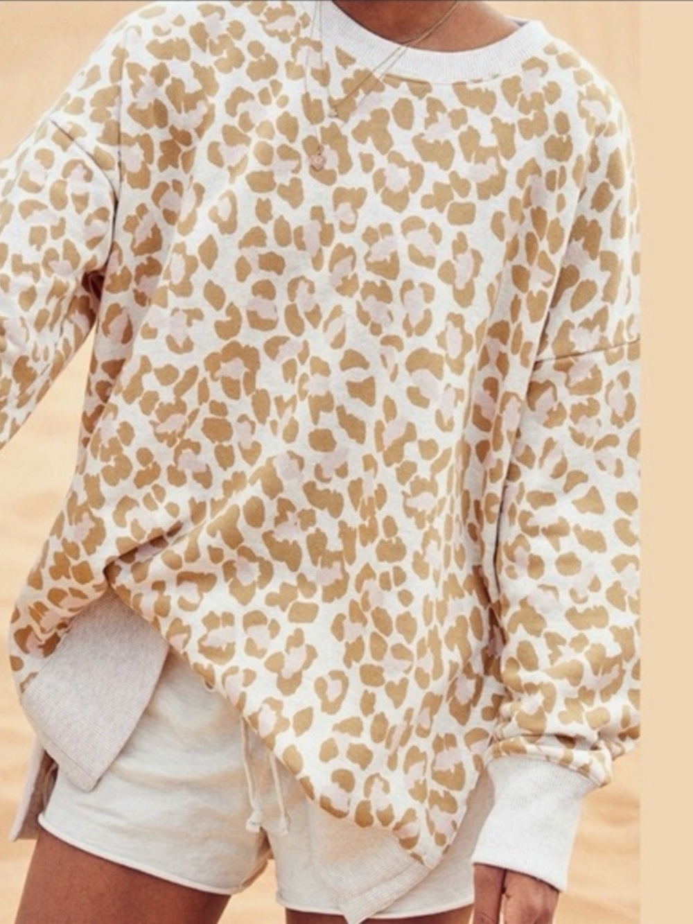 aerie Beige Leopard Print Crewneck Sweatshirt
